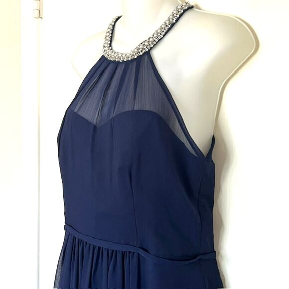 NWOT DAVIDS BRIDAL MARINE BLUE CHIFFON BRIDESMAID DRESS SIZE 10 W11082 - Picture 6 of 13